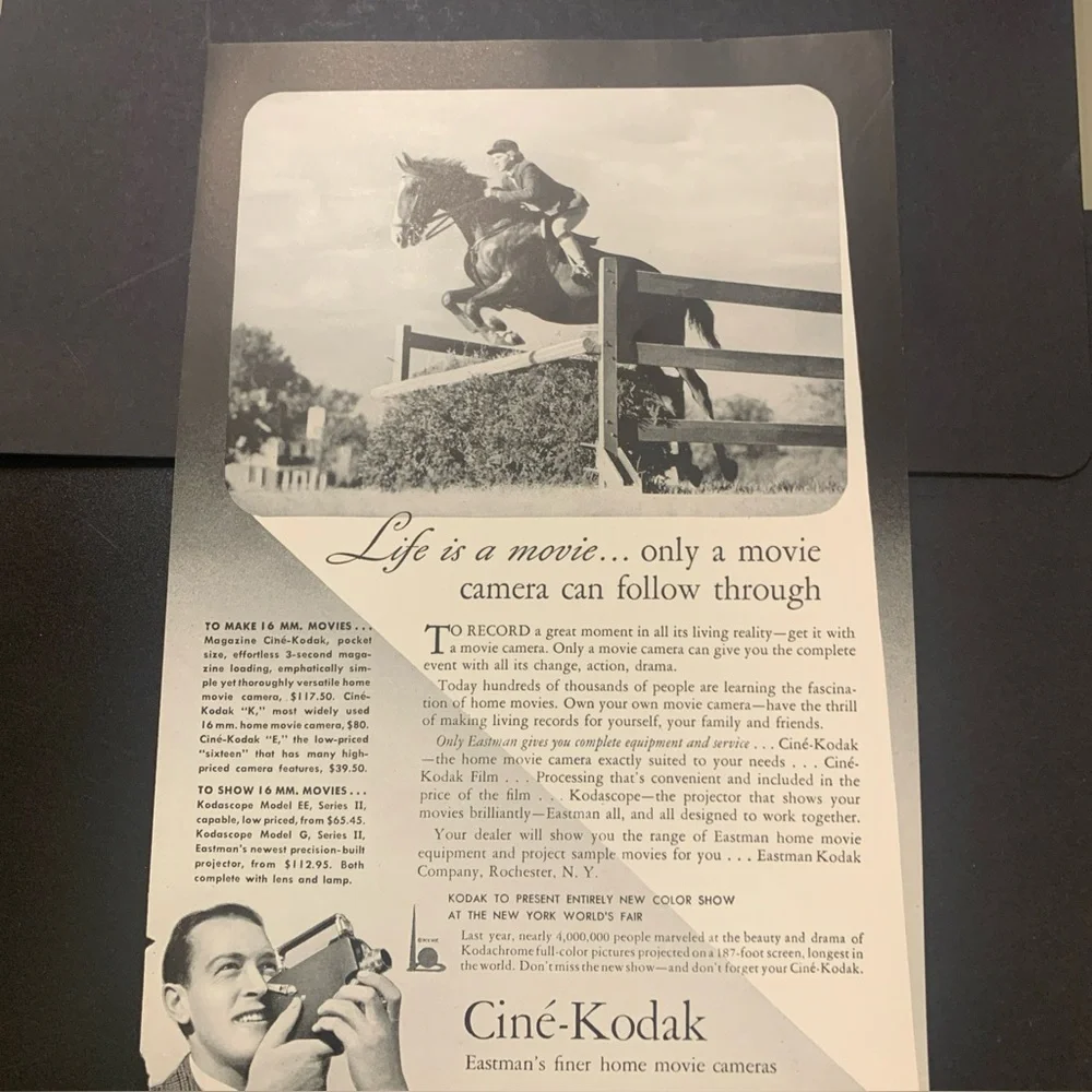 Vintage 1940 Cine Kodak Life Is A Movie Ad Advertisment